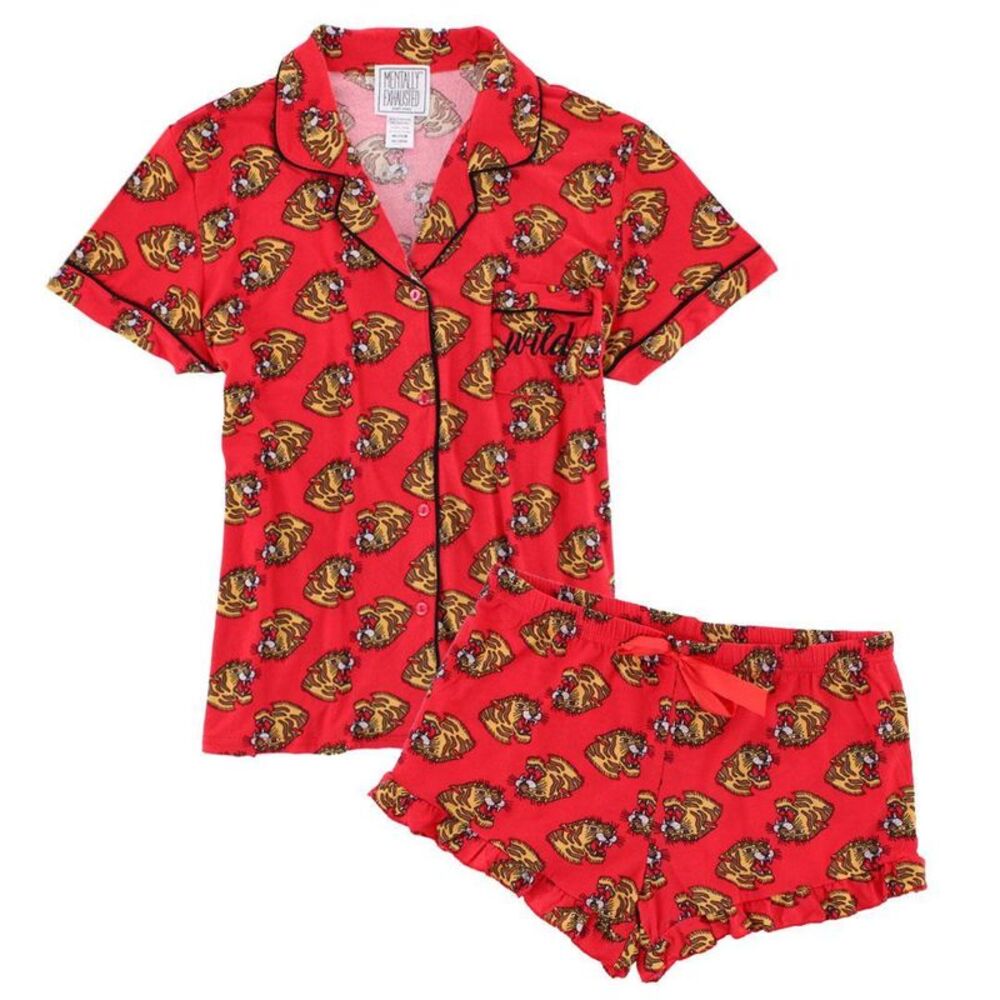 Mentally Exhausted Women's Notch Collar Tiger Short Sleeve Pajama Set